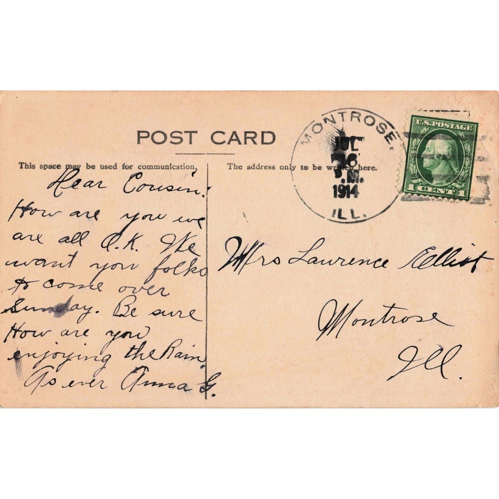 Antique 1910 Roth & Langley Postcard Give Me A Push Woman on Swing 1914 Postmark - Picture 2 of 2